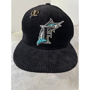 Florida Marlins Hat Cap New Era 59FIFTY Corduroy Fitted Black 7 7/8 Letterman